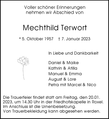 Anzeige von Mechthild Terwort 