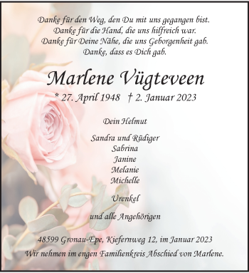 Anzeige von Marlene Vügteveen 