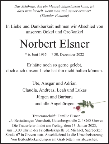 Anzeige von Norbert Elsner 