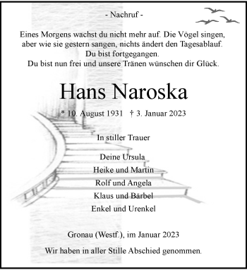 Anzeige von Hans Naroska 