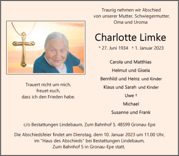 Anzeige von Charlotte Limke 