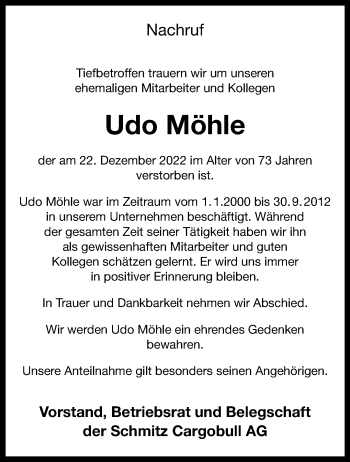Anzeige von Udo Möhle 