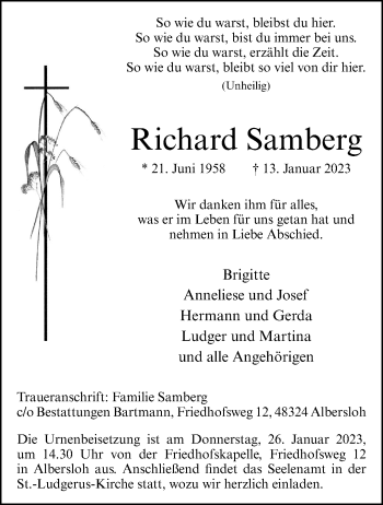 Anzeige von Richard Samberg 