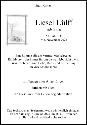 Anzeige von Liesel Lülff 