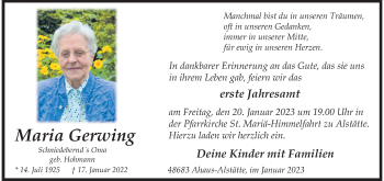 Anzeige von Maria Gerwing 