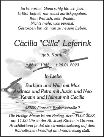 Anzeige von Cäcilia Leferink 