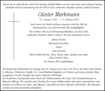 Anzeige von Günter Markmann 
