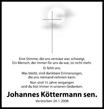 Anzeige von Johannes Köttermann 