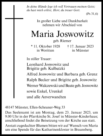 Anzeige von Maria Joswowitz 