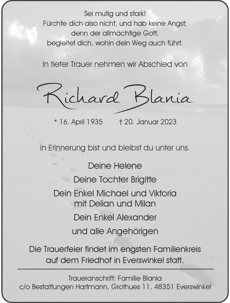  Traueranzeige für Richard Blania vom 25.01.2023 aus 