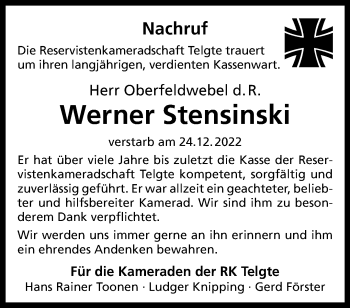 Anzeige von Werner Stensinski 