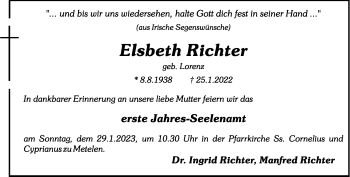 Anzeige von Elsbeth Richter 