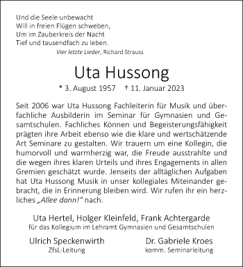 Anzeige von Uta Hussong 