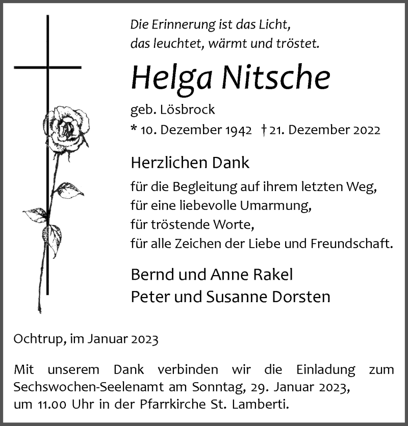  Traueranzeige für Helga Nitsche vom 25.01.2023 aus 
