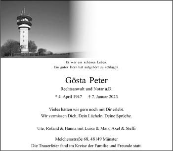 Anzeige von Gösta Peter 