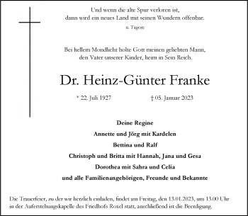 Anzeige von Dr. Heinz-Günter Franke 