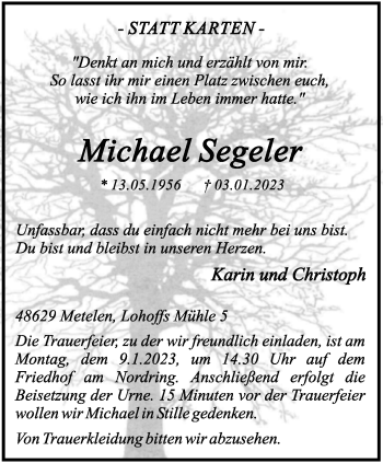 Anzeige von Michael Segeler 