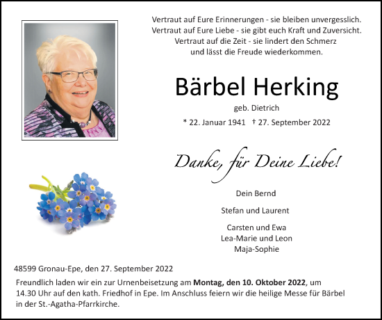 Anzeige von Bärbel Herking 