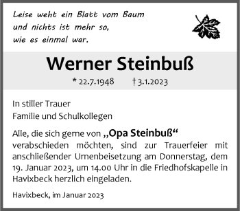 Anzeige von Werner Steinbuß 
