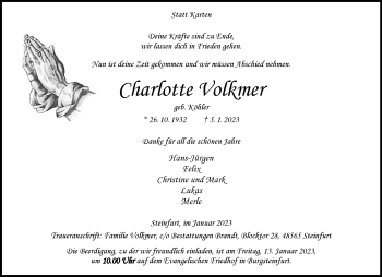 Anzeige von Charlotte Volkmer 
