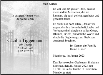 Anzeige von Cäcilia Tiggemann 