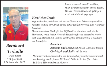 Anzeige von Bernhard Terhalle 