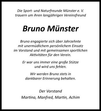 Anzeige von Bruno Münster 