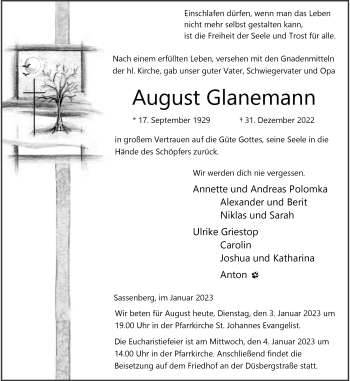 Anzeige von August Glanemann 