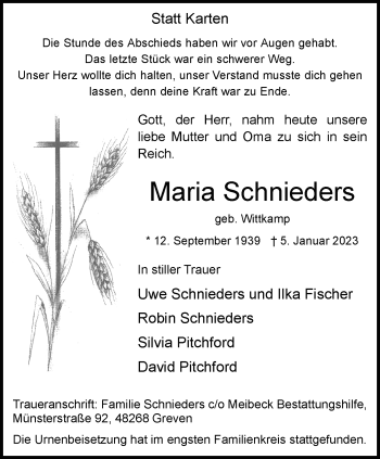 Anzeige von Maria Schnieders 