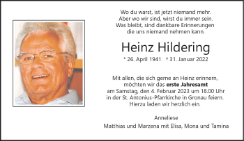 Anzeige von Heinz Hildering 