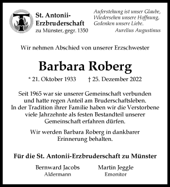 Anzeige von Barbara Roberg 