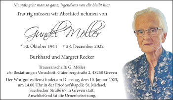 Anzeige von Gundel Möller 