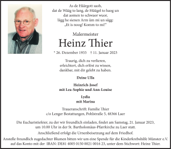 Anzeige von Heinz Thier 