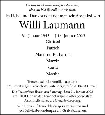 Anzeige von Willi Laumann 