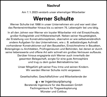 Anzeige von Werner Schulte 