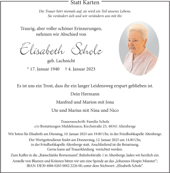 Anzeige von Elisabeth Scholz 