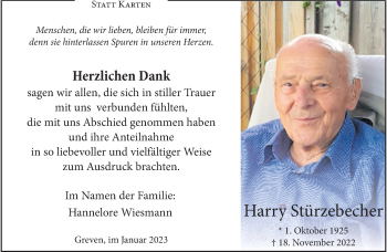 Anzeige von Harry Stürzebecher 