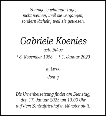 Anzeige von Gabriele Koenies 