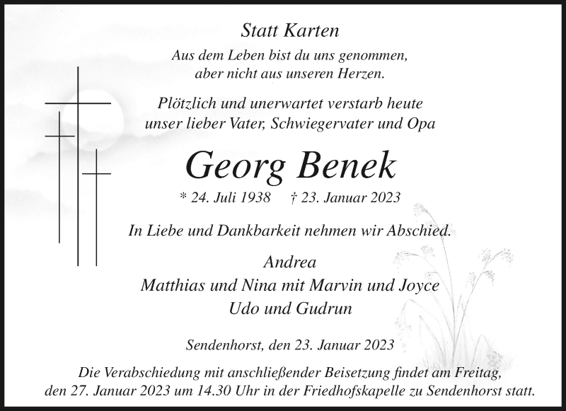  Traueranzeige für Georg Benek vom 25.01.2023 aus 