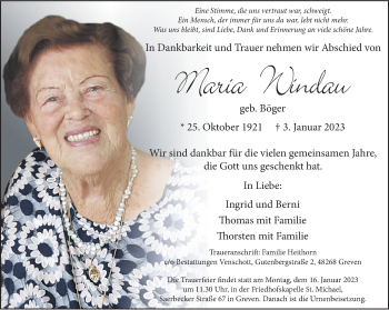 Anzeige von Maria Windau 
