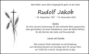 Anzeige von Rudolf Jakob 