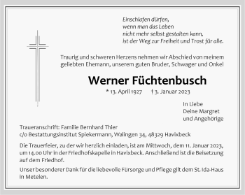 Anzeige von Werner Füchtenbusch 