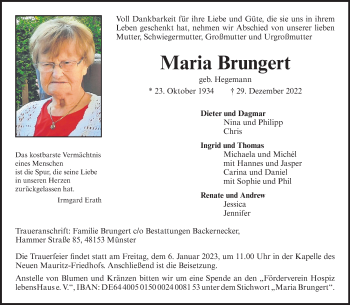 Anzeige von Maria Brungert 