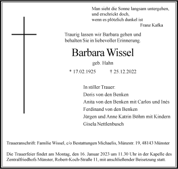 Anzeige von Barbara Wissel 