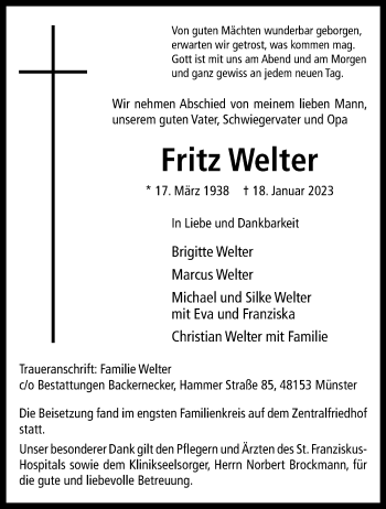 Anzeige von Fritz Welter 