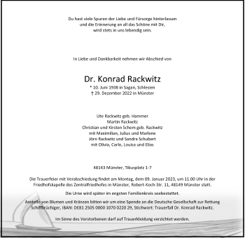 Anzeige von Dr. Konrad Rackwitz 