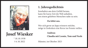 Anzeige von Josef Wiesker 