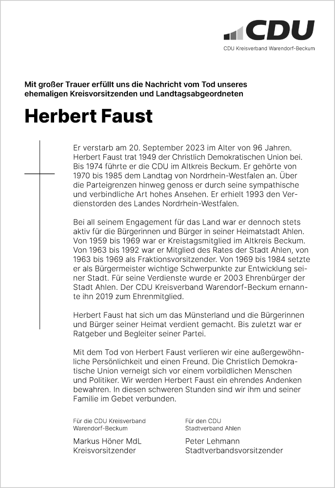  Traueranzeige für Herbert Faust vom 23.09.2023 aus 
