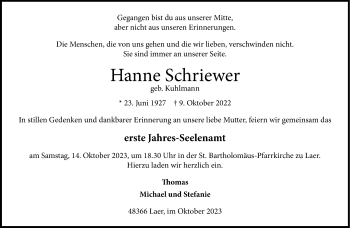 Anzeige von Hanne Schriewer 