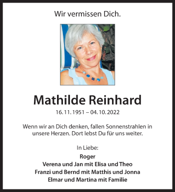 Anzeige von Mathilde Reinhard 
